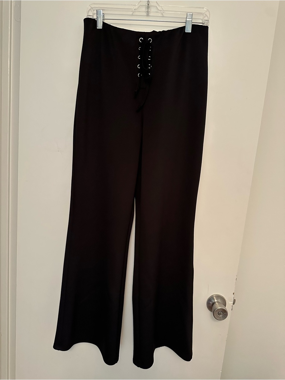 Wide-Leg Lace-Up Black Pants